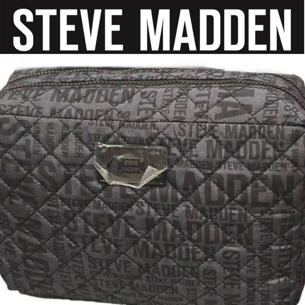Steve Madden Repeat Logo Double Zip Nylon XL Cosmetic Bag